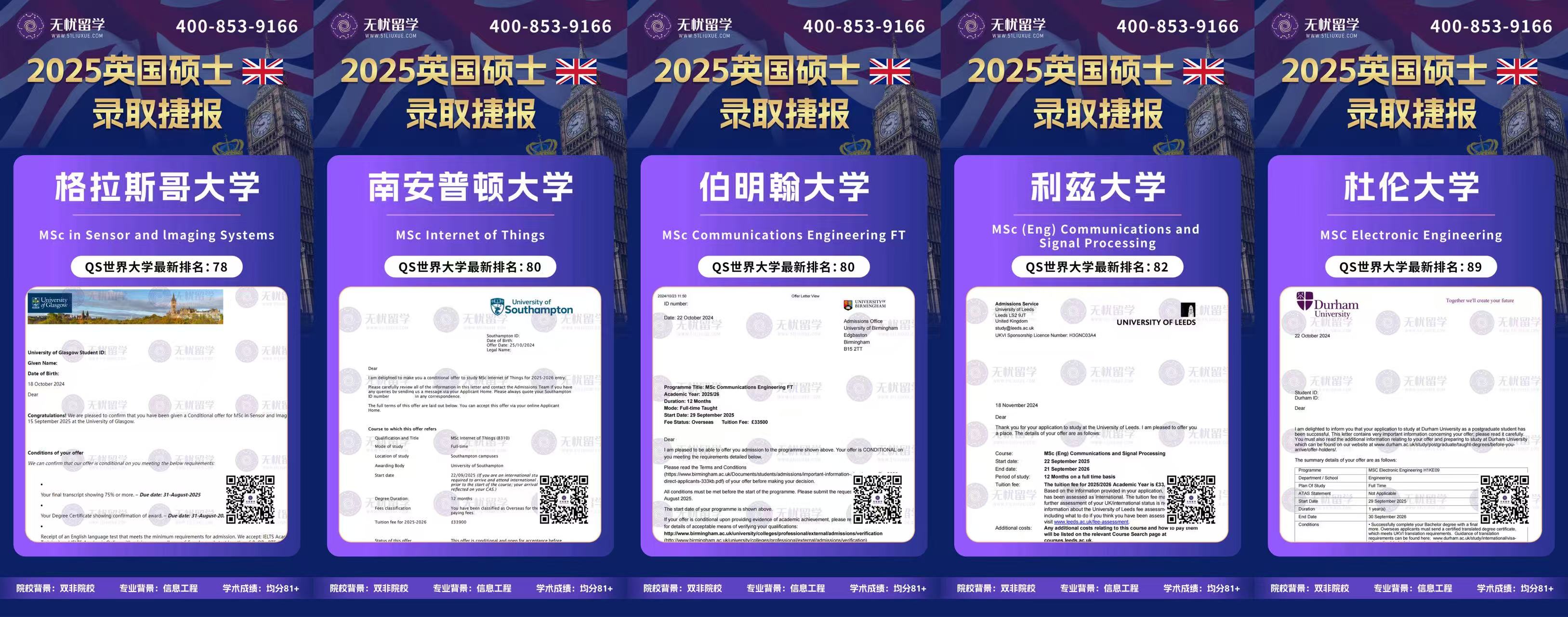 双非逆袭大成功！无忧留学助力均分81二本学生斩获5所英国名校offer！